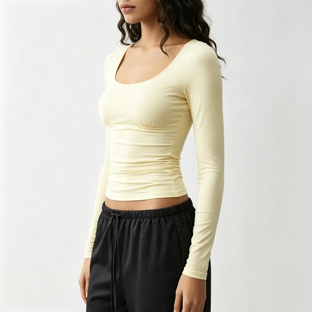 Damen Off-Shoulder Raffung Taille Slim Fit Cropped T-Shirt für Lässigen Sommer