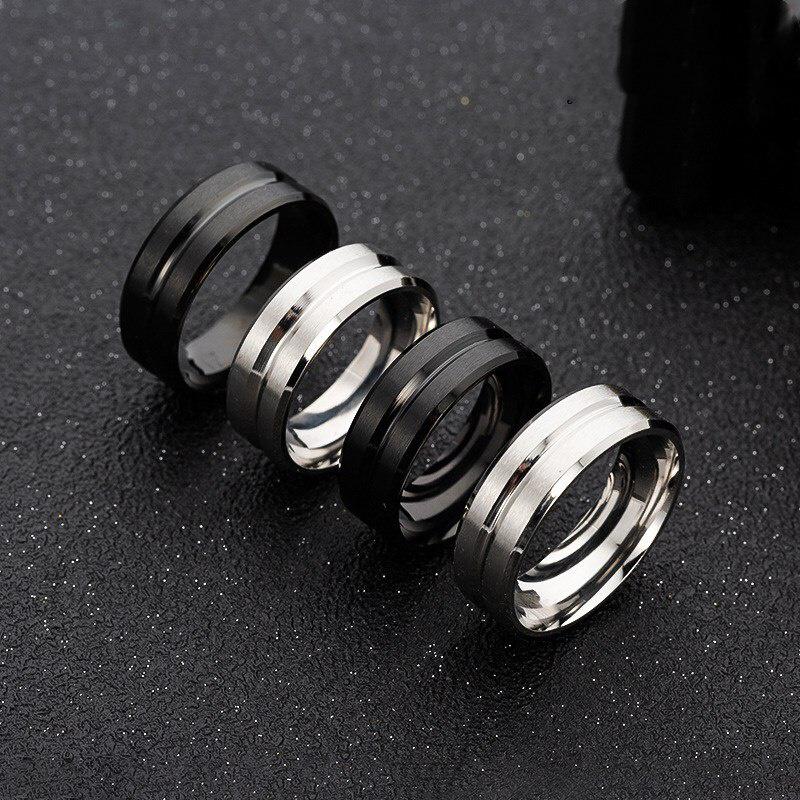 8MM Wide Middle Groove Frosted Men's Titanium Steel Ring Simple Finger Ring Jewelry Gift