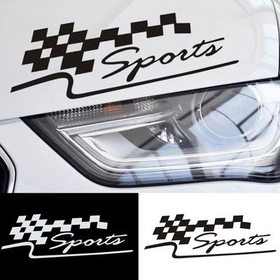 SPORT raidžių languota lenktynių vėliava, nuimamas automobilio lipdukas, šviesą atspindintis lipdukas