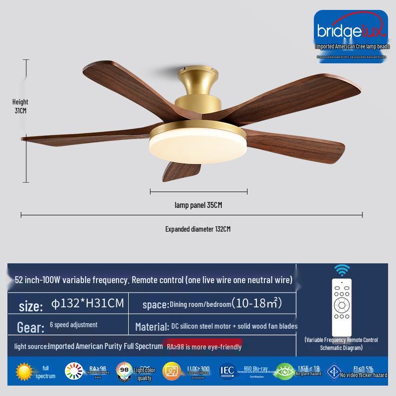 Mid-Century Walnut Ceiling Fan Light for Nordic Living Room, Bedroom, or Dining Room - Solid Wood Design