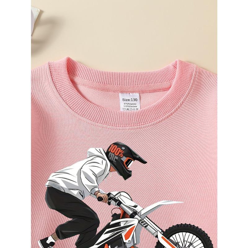 Motocross Rider Action Bike 07 Girls' Crew Neck Fashion Sweatshirt, Autumn and Winter Western Style Top, Children's Long Sleeved T-shirt