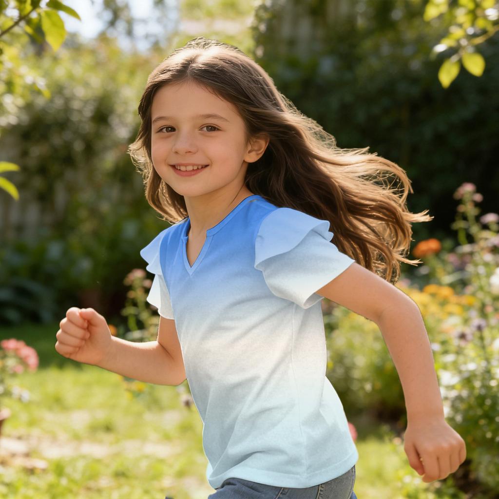 Girls' V-Neck Ruffle Tee - Short Sleeve Summer Blouse