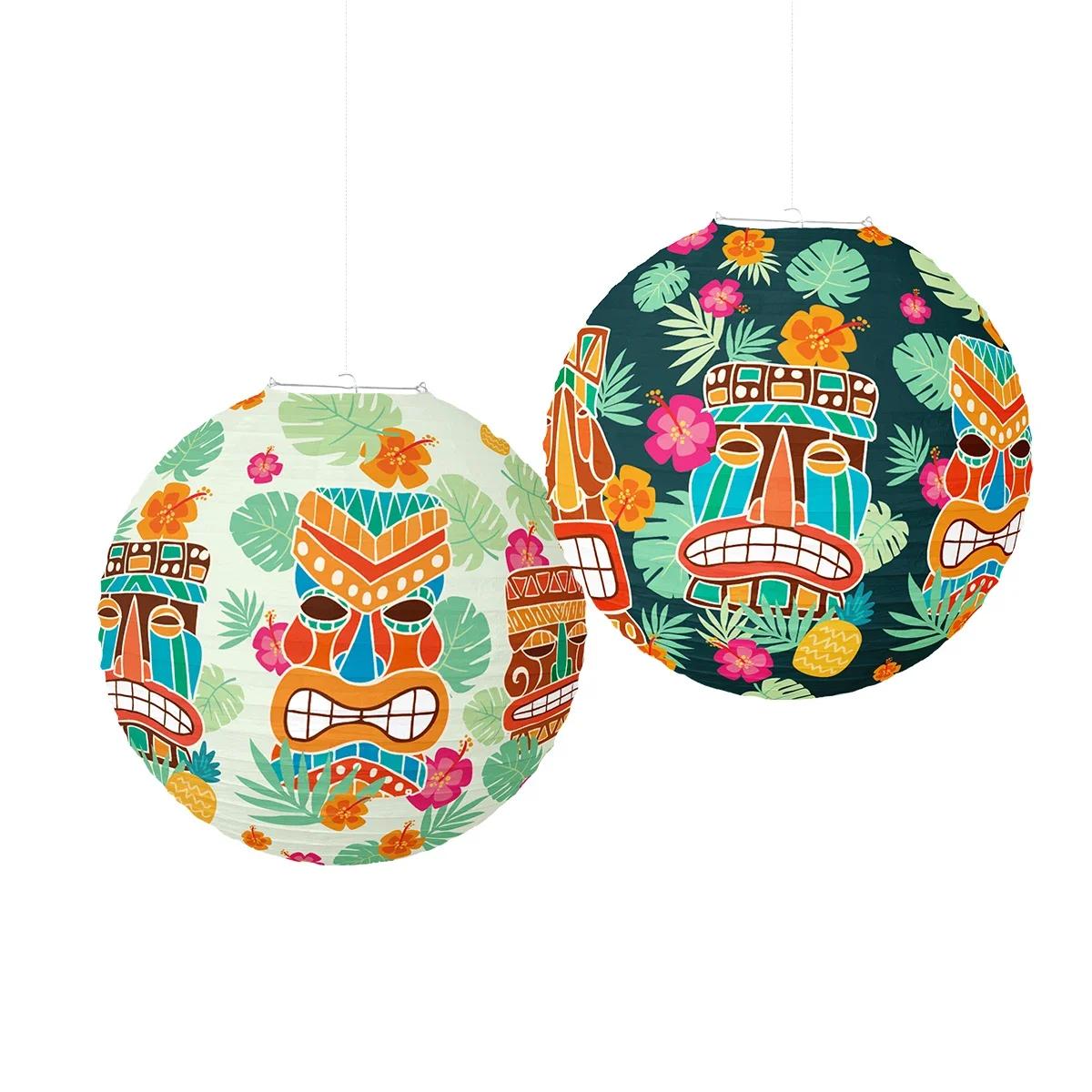 

2Pcs Tropical Hawaii Theme Paper Lanterns Aloha Hanging Ornament Background for Summer Beach Birthday Wedding Party Decoration
