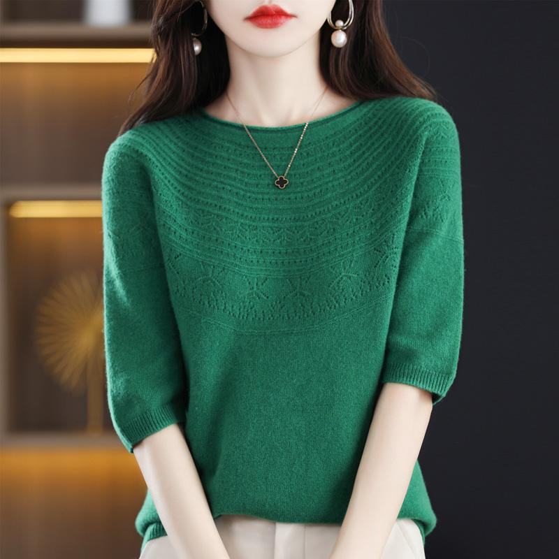 Women Knit T-shirt 100% Wool MODERN NEW SAGA Summer Knitted Shirt Short Sleeve Tees O-neck Pullover Knit Tops