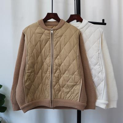 Autumn and Winter New Light and Thin Splicing Cotton Clothes Knitted Cardigan Loose Zipper Design Jacket Sweater Jacket Women