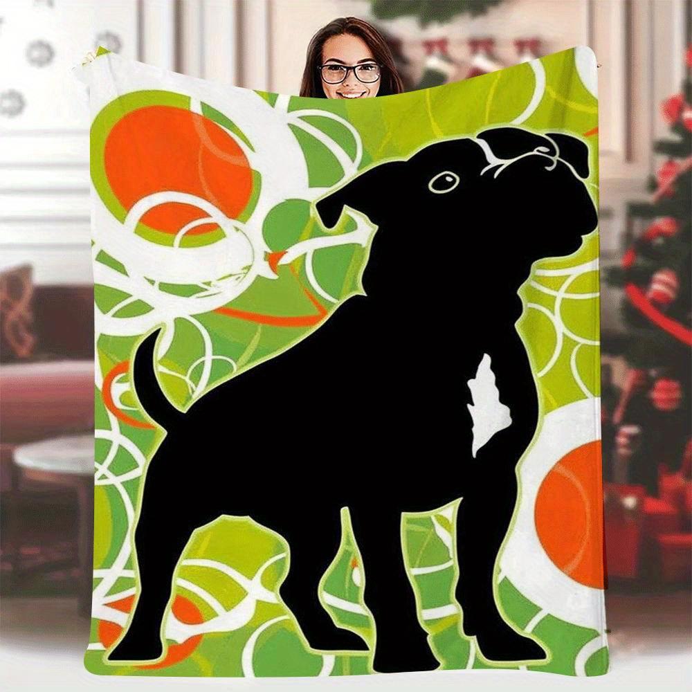 

1pc Staffordshire Bull Terrier Printed Blanket 60x80 Inch - Vintage Style Green Background with Red & White Circles & Swirls 70x100cm28x39in