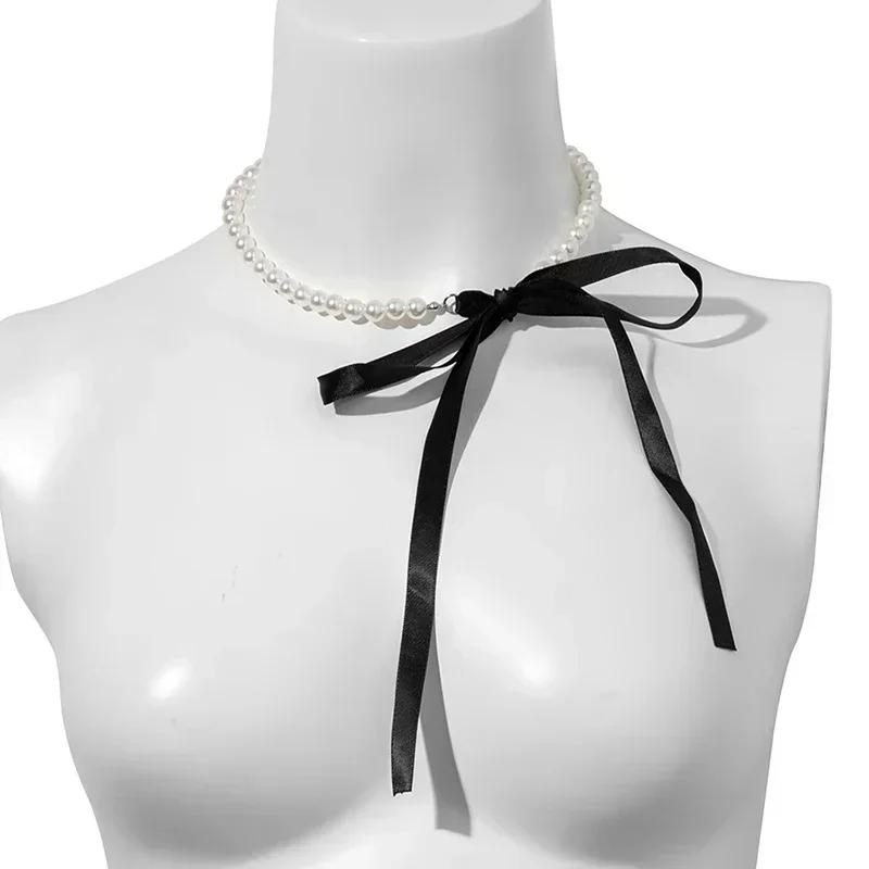 Women Elegant Black Velvet Ribbon Bowknot Choker Necklace Imitation-Pearl Clavicle Chain  Accessories for Women Birthday Gifts