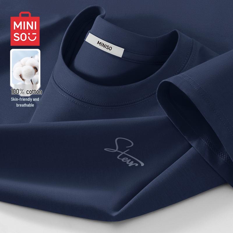 MINISO Men s Pure Cotton Loose Fit Round Neck T-Shirt L