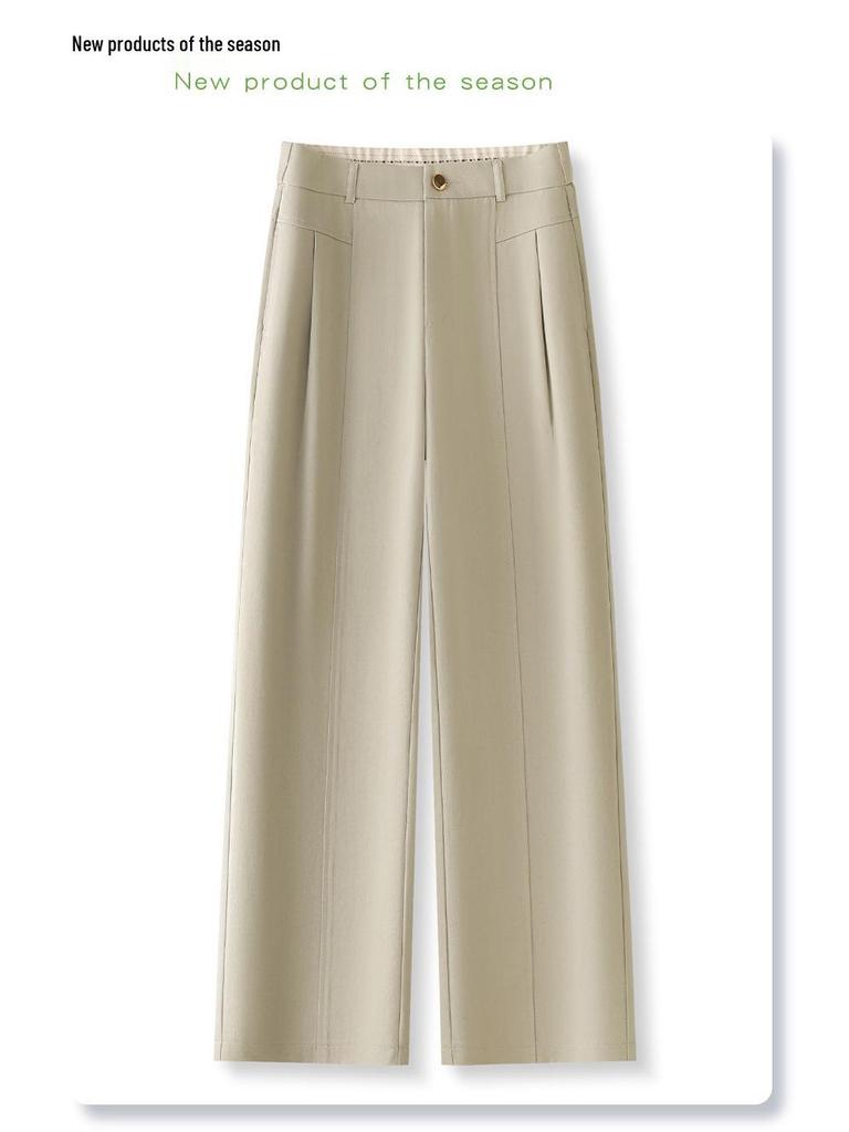Women's Yellow Tencel Cotton High Waist Wide Leg Pants - Slimming Spring 2025 Straight Leg Casual Trousers