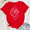 Moon and Sun Casual and Comfortable Pure Cotton Printed Women's Round Neck Short Sleeved T-shirt