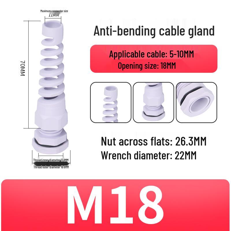 Nylon Waterproof Anti-bend Cable Gland Connector M12/16