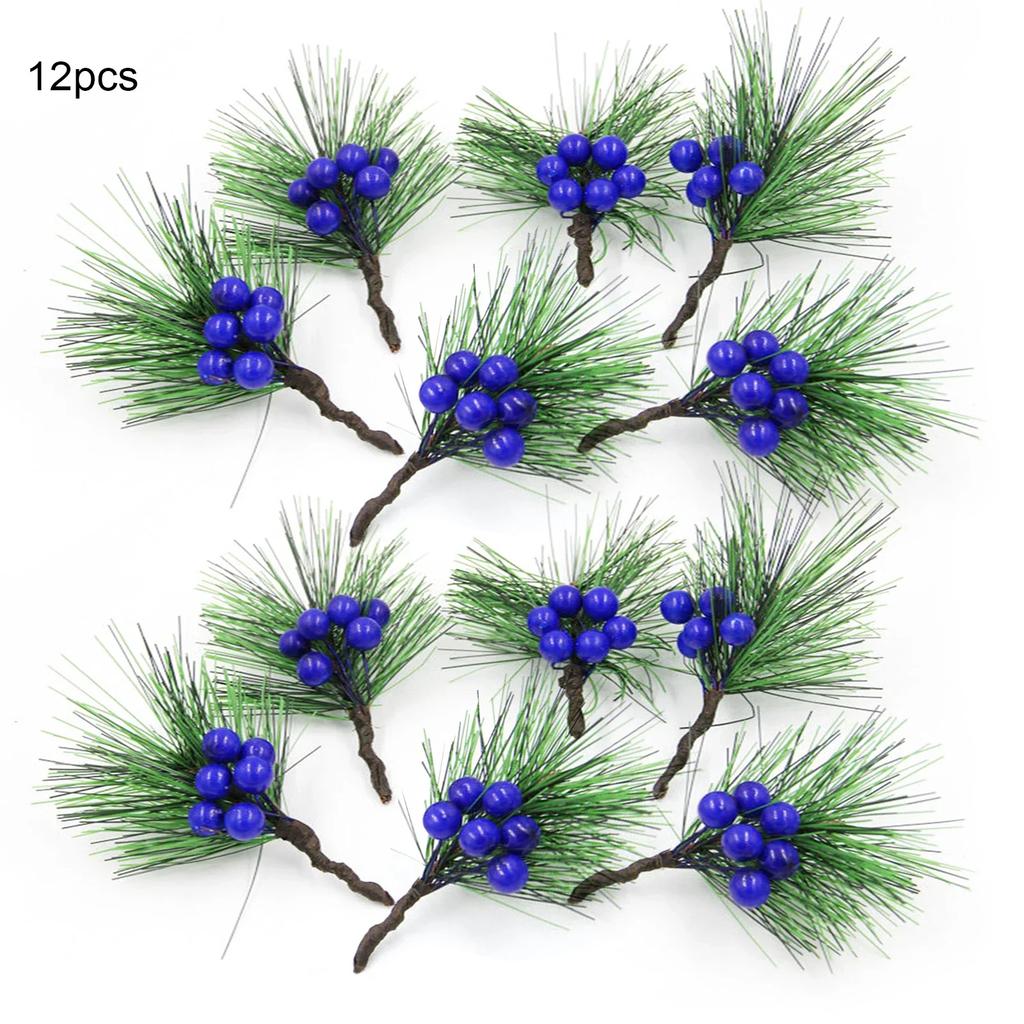 12 pièces Fait Main DIY Mini Branches de Pin Aiguilles Baies Rouges Accessoires Couronne de Noël Boîte Cadeau Plantes Artificielles Arrangement Floral