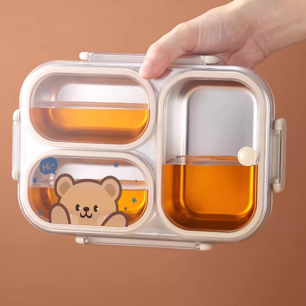 WORTHBUY 1000Ml 304 Stainless Steel Divided Bento Lunch Box ,Portable Large Capacity Leak-proof Food Container For Students