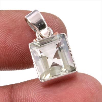 Natural Green Amethyst Gemstone Handmade 925 Solid Silver Pendant 1.25" J9g31