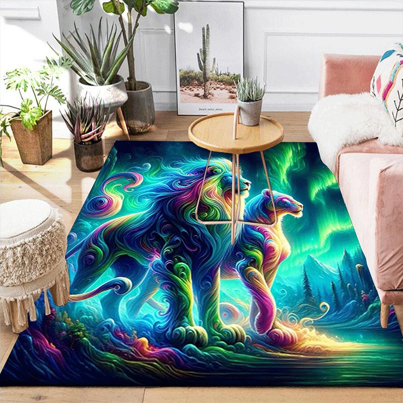 1pc Colorful lion couple Print, Design Indoor Area Rug - Soft, Anti-Slip, and Durable Gaming Room Decor for Bedroom