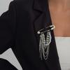 Silver-Tone Finish Tassel Pearl Lapel Pin Punk Style Suit Accessory Denim Jeans Decoration