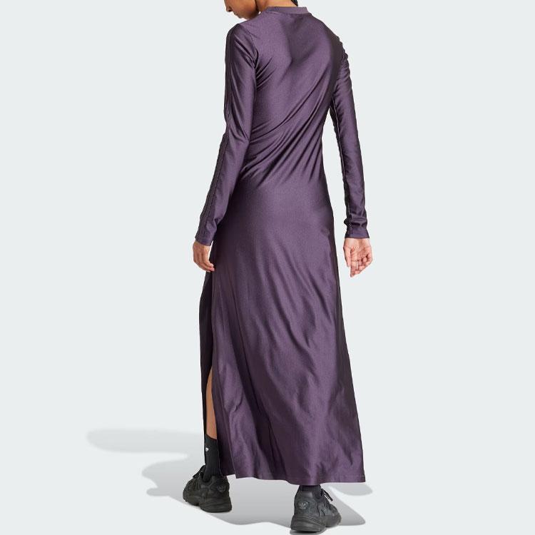 Adidas Originals Elongated Dress Solid Color Long Side Split Sports Slim Fit Long Sleeve Dress Women Dresses Purple IS4590