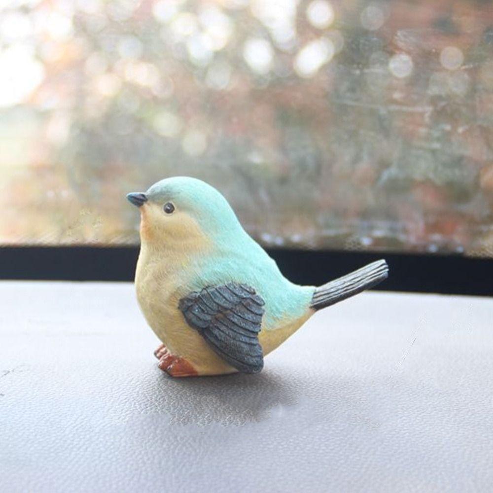 2pcs Resin Simulation Birds Figurine Mini Bird Sculpture Parrot Statue Home Decoration