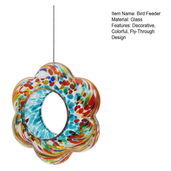 Colorful Glass Bird Feeder Outside Hanging Fly Through Bird Feeder Flower Shape Birdfeeder for Blue Jay Finch Garden Decor