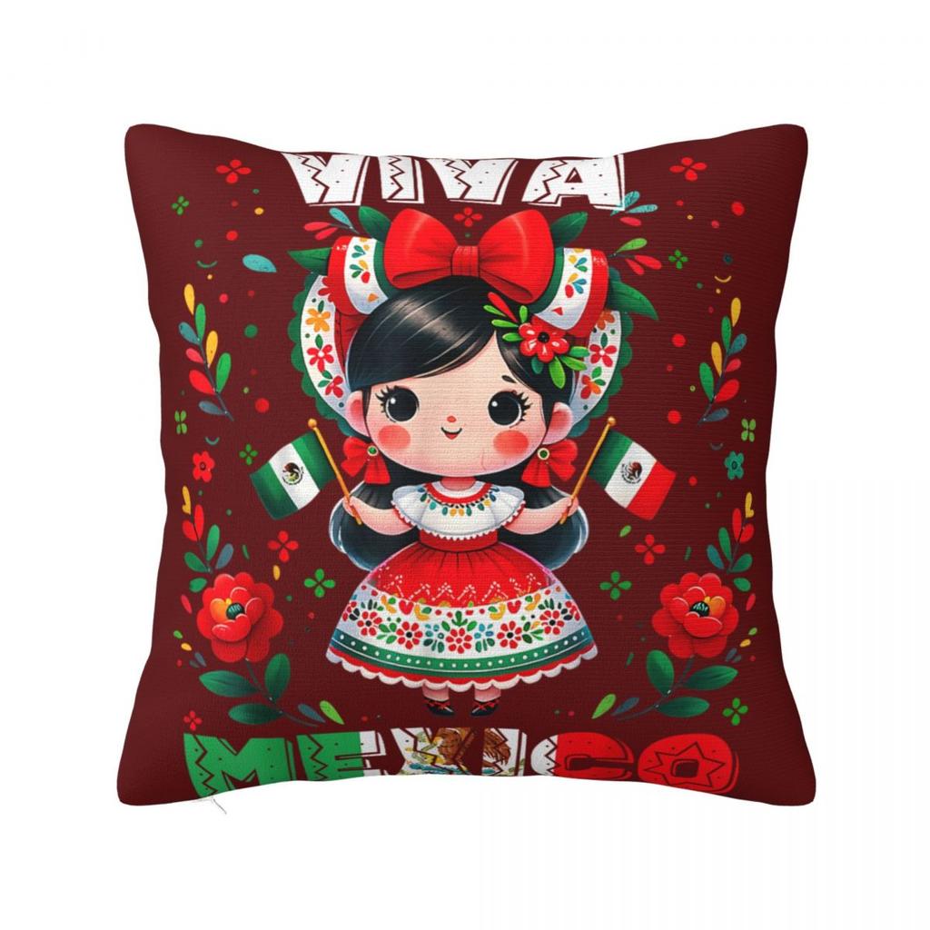 Pillow Case Viva Mexico Boy Girl Maracas Guitar Mexican Square Pillow Cover Cushion Cover Pillowcases For Sofa Home Decoration