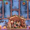 Permanent Religious Birth Manger Display With Oaken Stable And Rosin Figures