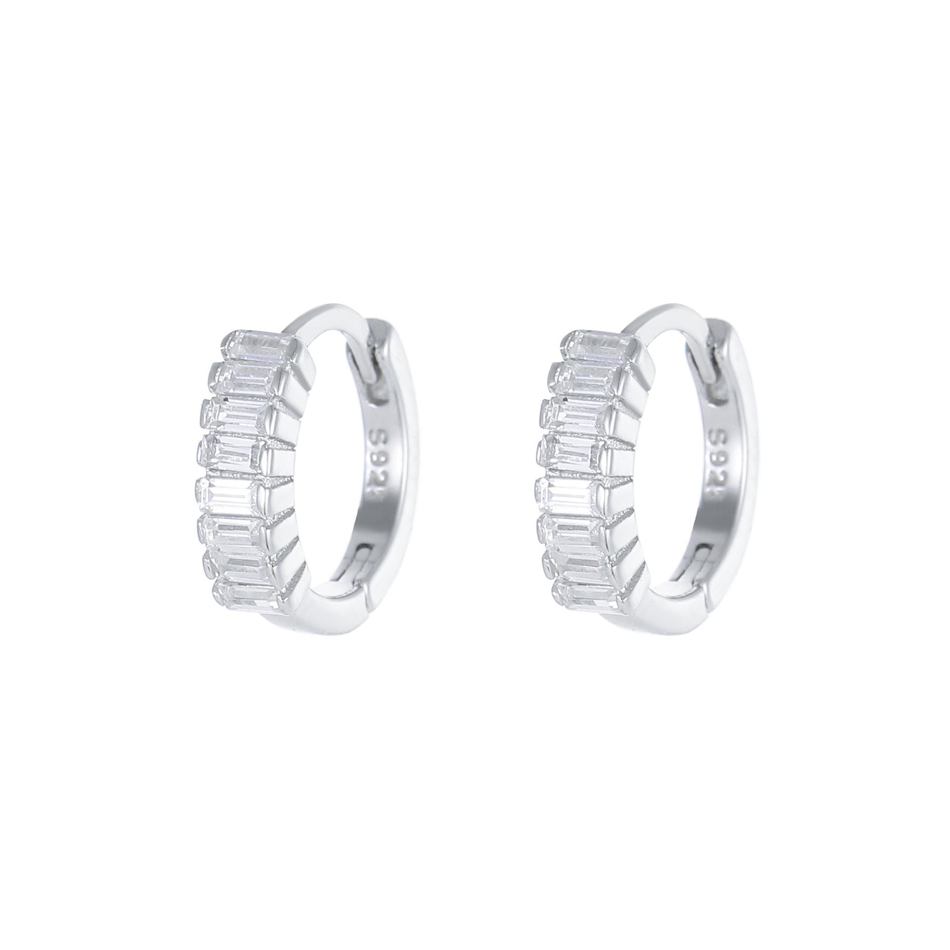 

925 Sterling Silver Baguette CZ Hoop Earrings, 18K Gold Plated Half Hoop Huggie Earrings, S925 Silver Jewelry Gift for Women срібний