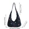 Sweet Women's Denim Shoulder Bag Large Capacity Messenger Bag Cute Embroidered Tote Bag  Outdoor