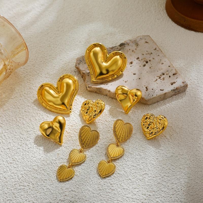 Love Heart Designs Oversized Studs Earrings Comfortable Hypoallergenically Gold Plated Zinc Alloy Accessories