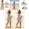 Charmantes 2-teiliges Mädchen-Bikini-Set mit Rüschen und Blumenmuster, mit entzückendem Flamingo-Design