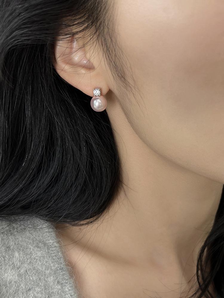 

Early spring high-end pink Shijia pearl S sterling silver zircon earrings light luxury niche design earrings