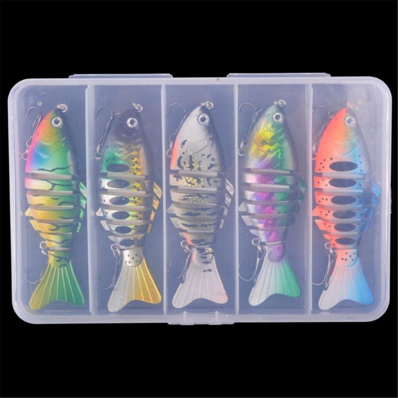 5pcs Artificial Hard Baits Swimming Lure with Treble Hook Multi Jointed Swimbait Saltwater Swimbait Fishing Tackle