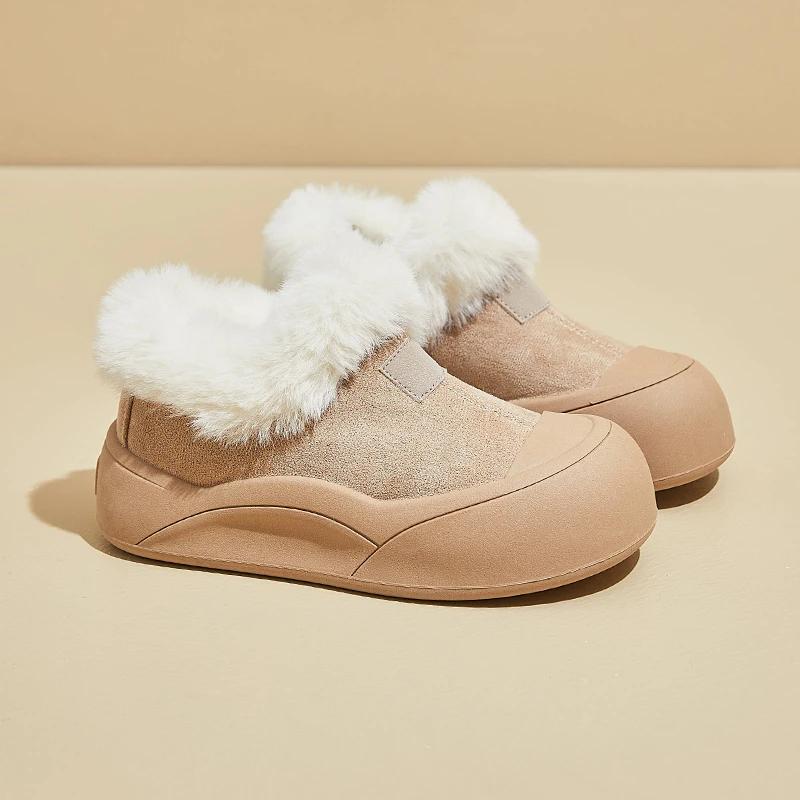 Fashion Flats Thick Shallow Women Snow Boots Fur Short Plush Winter Fashion New Suede Casual Women Shoes 2025 Trend Comfort Warm Boots
