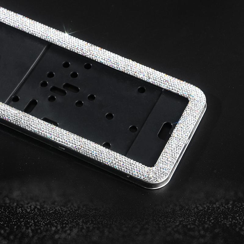 2Pcs Diamond Crystal Car Russian License Plate Holder Frame Metal and Plastic Plate Holder Frame Universal Car Accessories