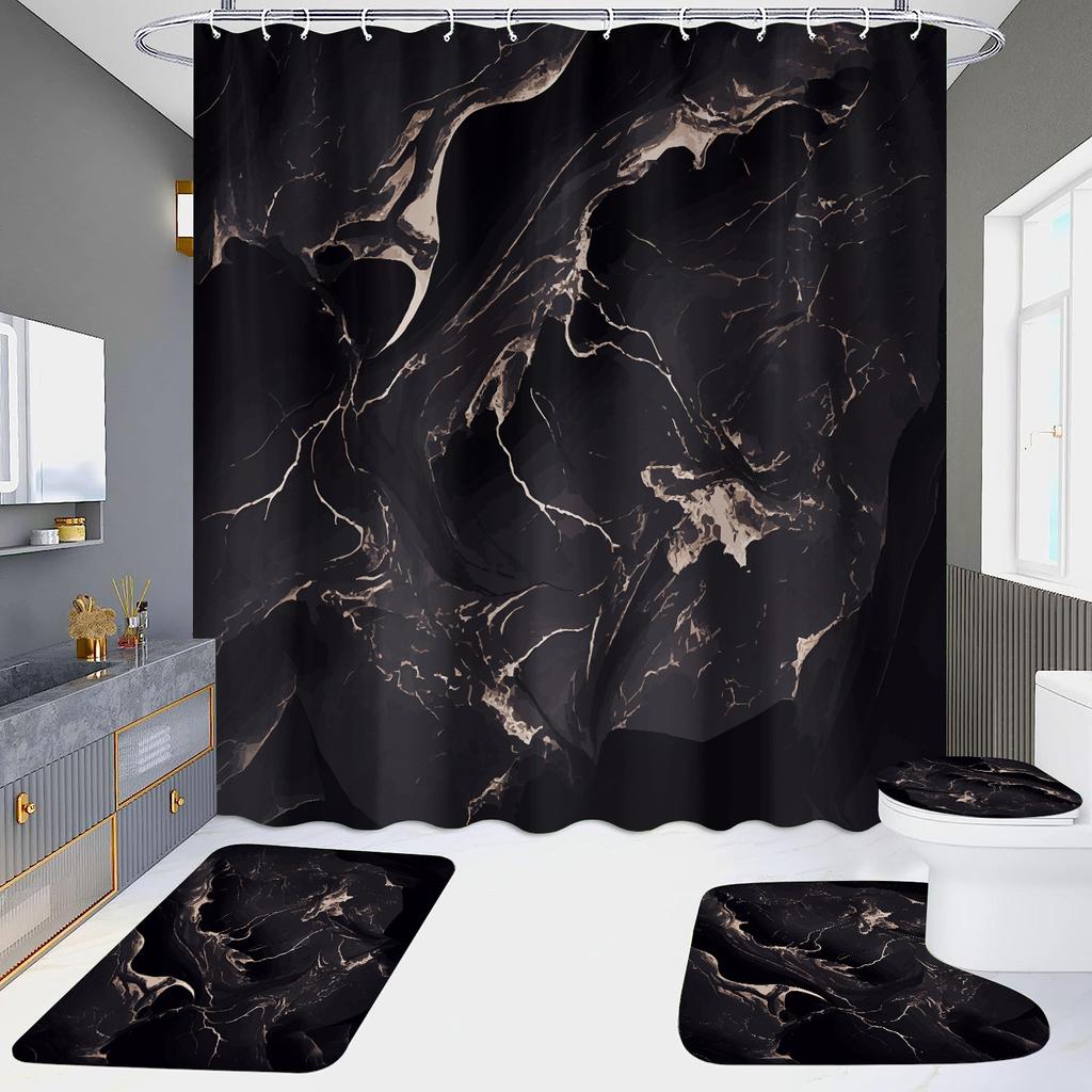 4Pcs Marble Series Shower Curtain Sets for Bathroom Non-Slip Bathroom Rugs Lid Toilet Cover Bath Mat