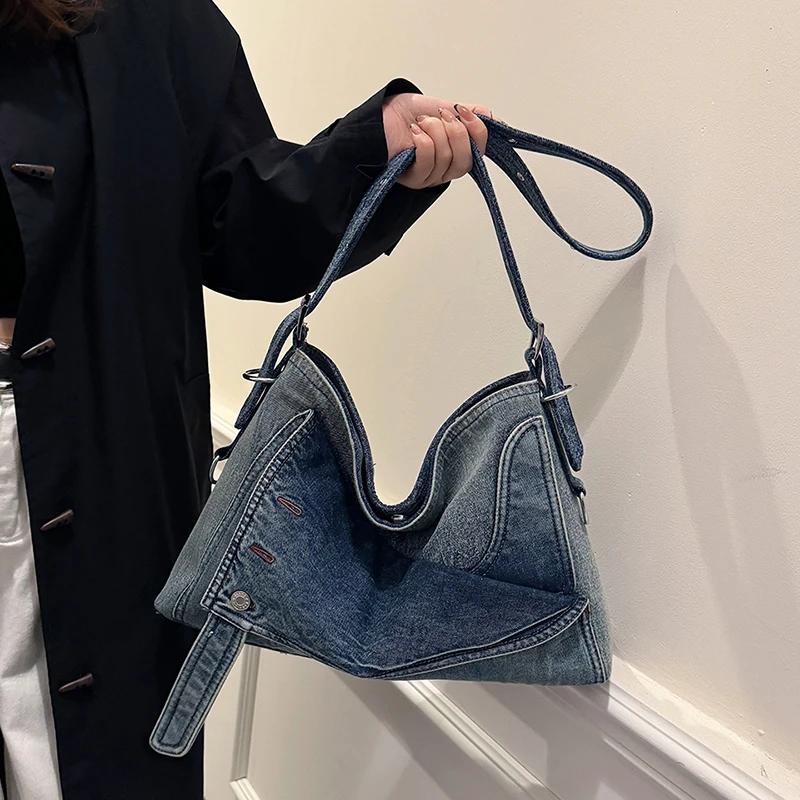 Denim große kapazität frauen schulter tasche feminine mode neue hohe qualität casual retro reisetasche