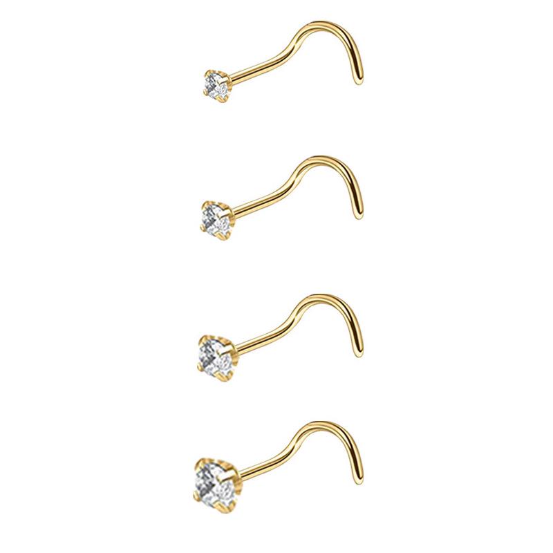 Zircon Stainless Steel Nose Stud & Nose Ring Set: 12 Style Options - Straight, Curved, L-Shaped Bars, and Combo Packs