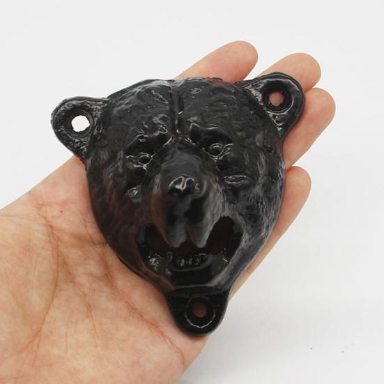 Bear Head Wall Mounted Beer Bottle Opener, Cast Iron Grizzly Teeth Beer Cap Opener for Man Cave, Garage, Home Bar Decor