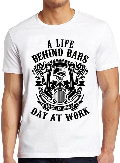 Motorcycle Skeleton Life Behind Bars Biker Funny Retro Cool Tee T Shirt M44 M