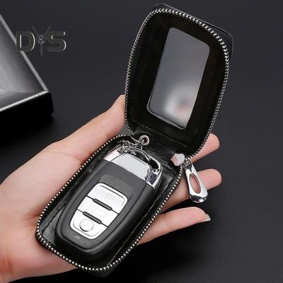 Car Keychain Case with Smooth Zipper Quick Closure Easy Grip Faux Leather Anti-scratch Auto Key Cover Keyless Entry Key Holder
