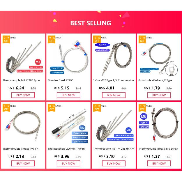Thermocouple M8 PT100 Type 1m 2m 3m 4m 5m Temperature Sensor 50mm 150mm 100mm 200mm Probe Screw Thread Cable -200-600 Degrees