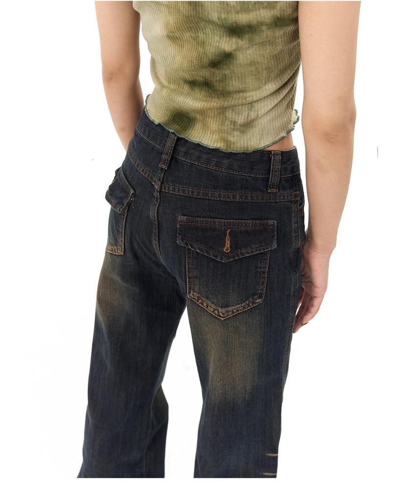 Women's Vintage Distressed Low Waist Slim Fit Micro Flare Jeans - 2025 Autumn Collection
