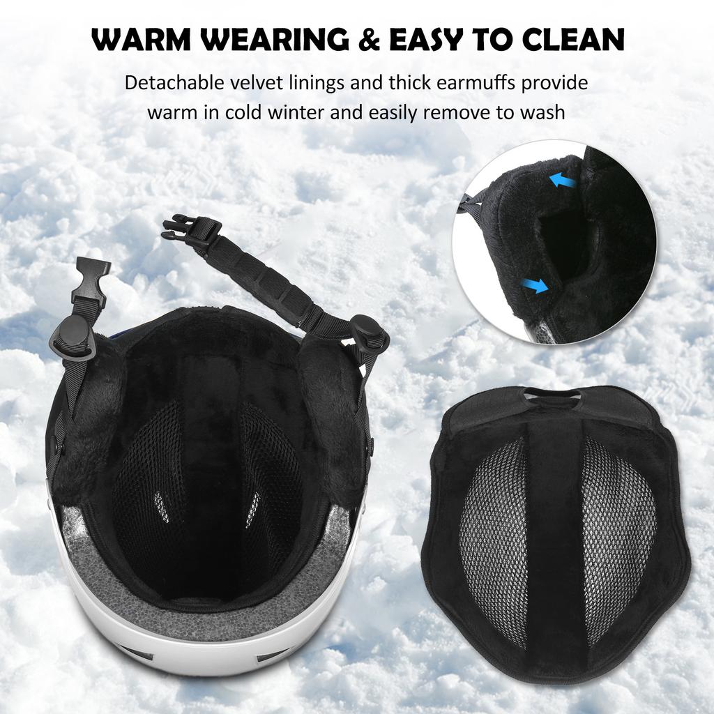 Women Men Snow Helmet with Detachable Earmuff Men Women Snowboard Helmet with Goggle Fixed Strap Safety Skiing Helmet