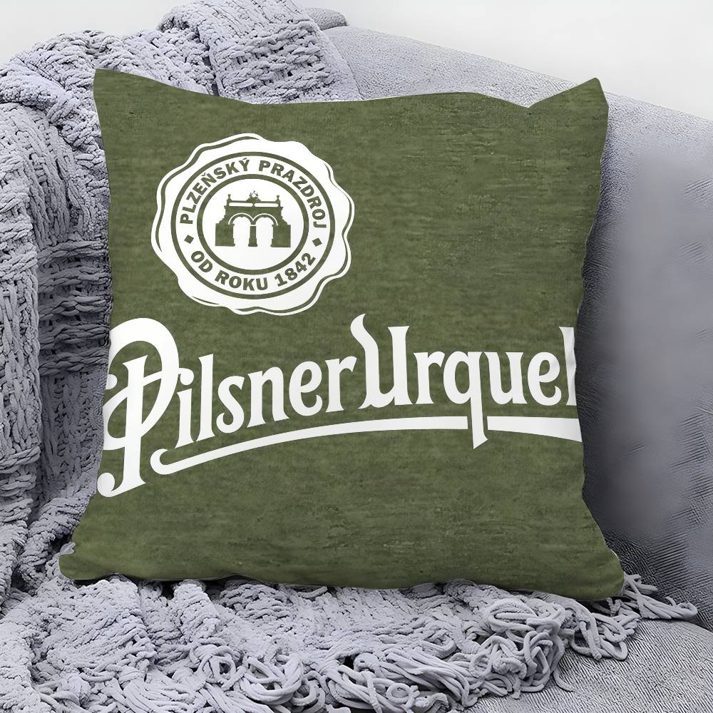 Beer P-Pilsner U-Urquell Pillow Case Square Double‑Sided Print Cushion Case For Sofa Home Bedchamber Decor Gift