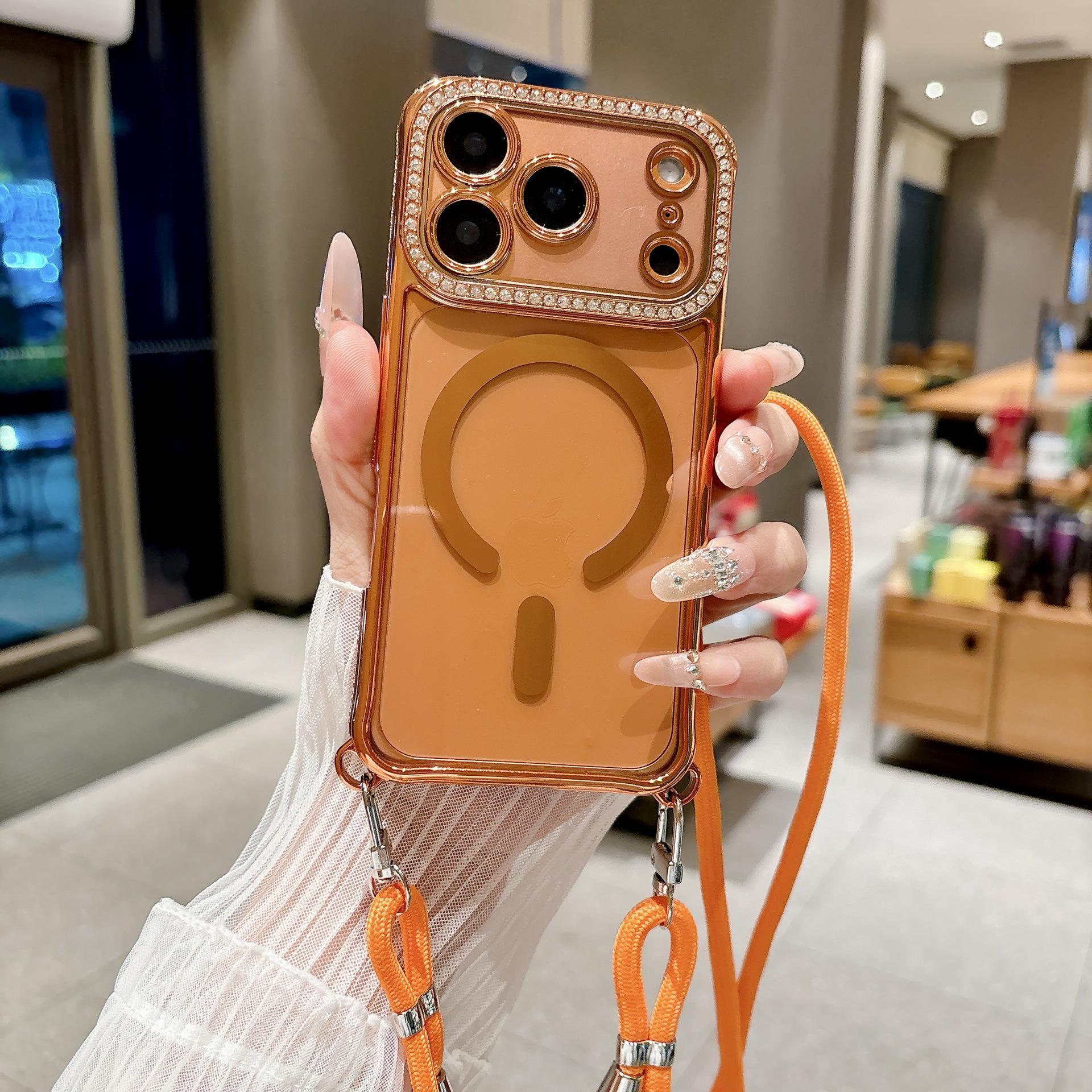 

Electroplated Rhinestone Magnetic Lanyard Phone Case for Apple 17PROMAX, 15/16 Acrylic, and 13/14 Glitter iPhone 16