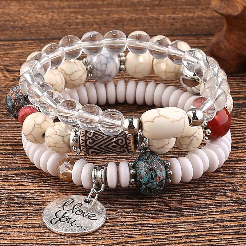 2023 New Bohemia Beaded Bracelets Set For Women Fashion Tassel Elastic Chain Bangles Ladies Trendy Party Jewelry Premium Gifts