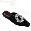 Fashion Women Mules Shoes Bling Flats Square Toe Slippers Elegant New 2025 Summer Sandals Dress Party Luxury Woman Slingback Shoes Mujer