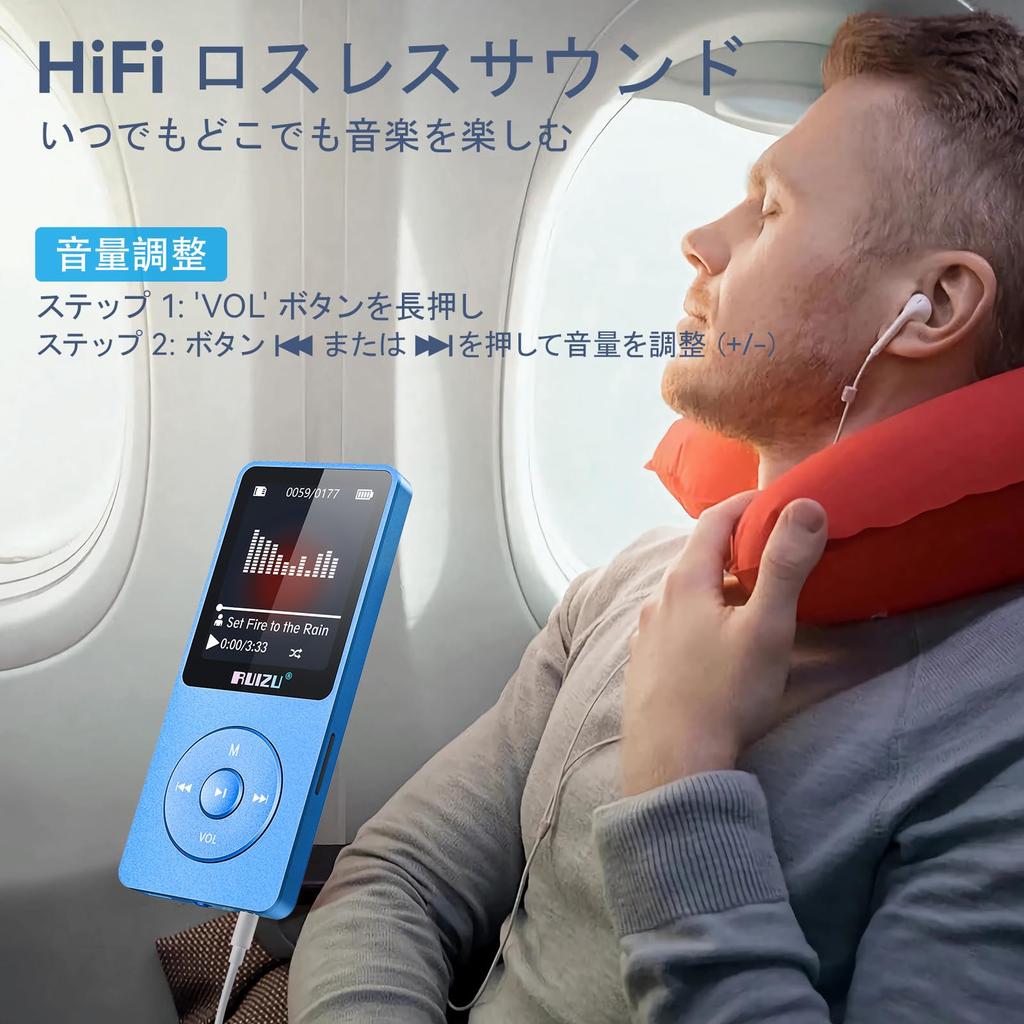 RUIZU 64GB MP3 Player with Bluetooth Large Portable Music FM Recording Movie Photo Up To 80 Hours of 128GB MicroSD Card Lightweight and Ideal for and
