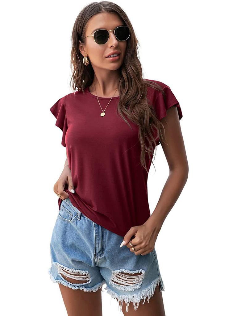 2024 Damen Lotusblatt Kurzarm Rundhals Top