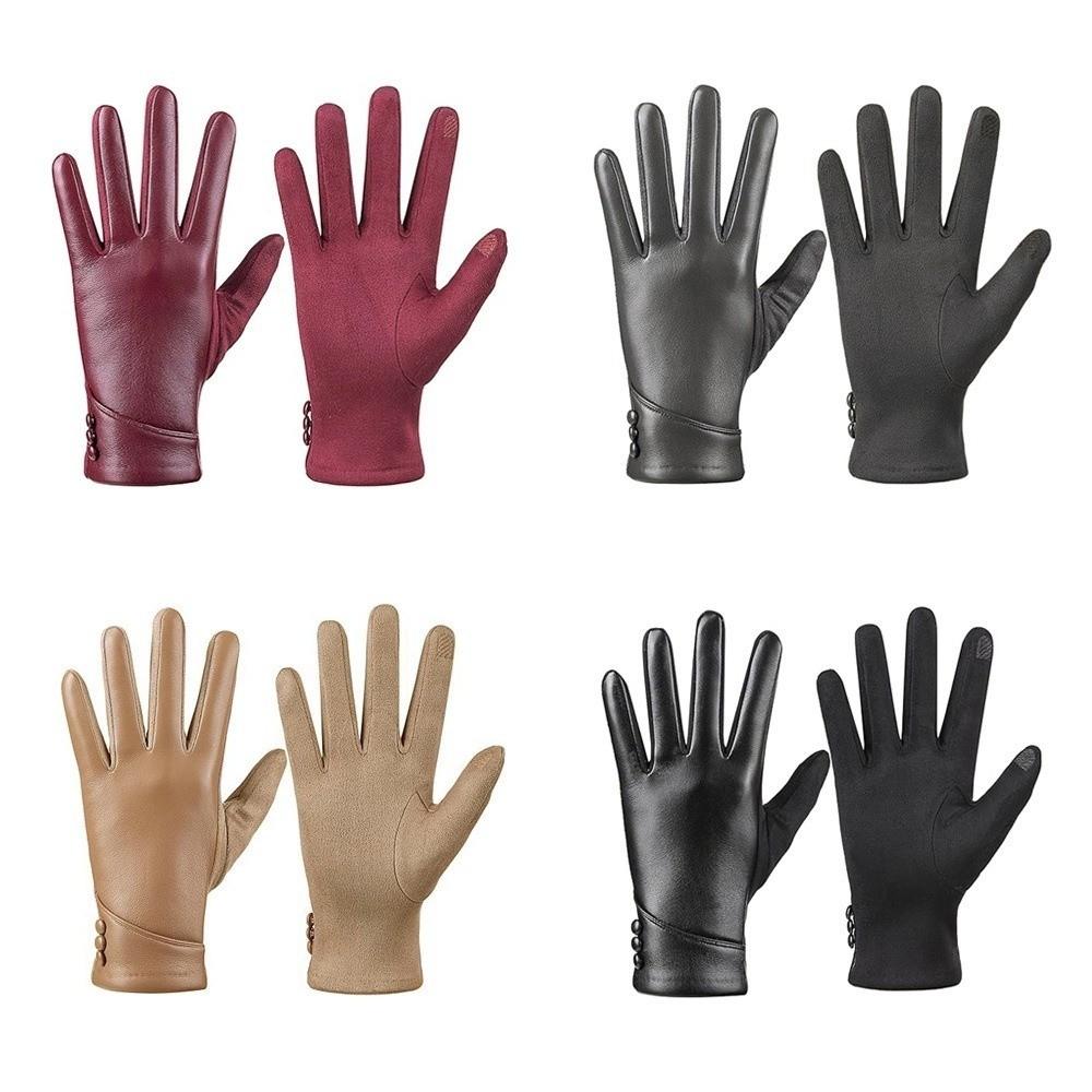 PU Full Finger Mittens Button  Gloves Fashion Women Leather Gloves  Ladies