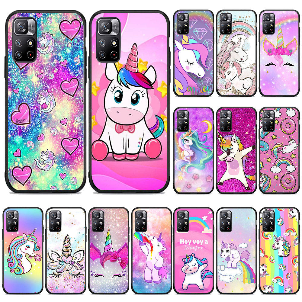 

BW-47 Pink Unicorn Rainbow Soft Black Case for iPhone XR 14 15 11 12 13 6 7 8 X XS Pro Max S8 Plus Samsung S22 S23 S21 S24 FE Ultra iPhone 7 олений